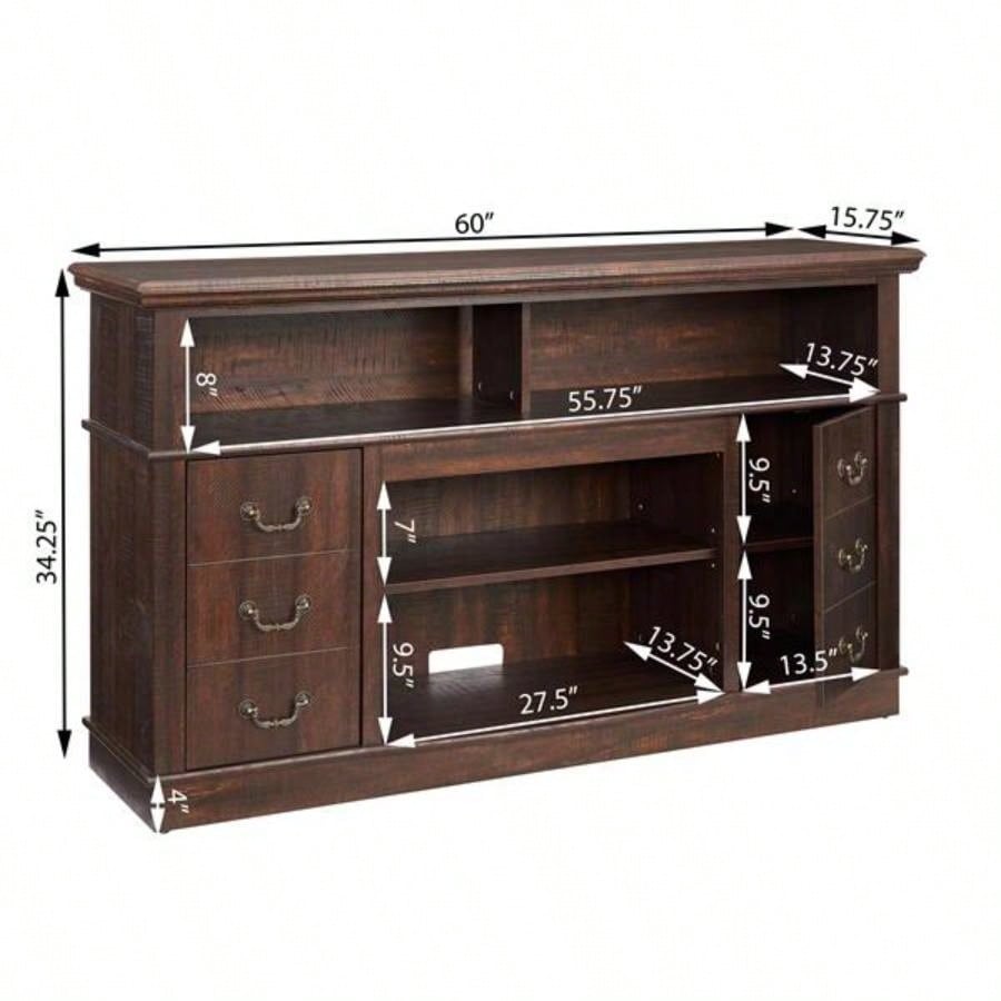 Traditional TV Media Stand Farmhouse Rustic Entertainment Console TV Up to 65 with Open and Closed Storage Space, Espresso, 6015.75D*34.25H
