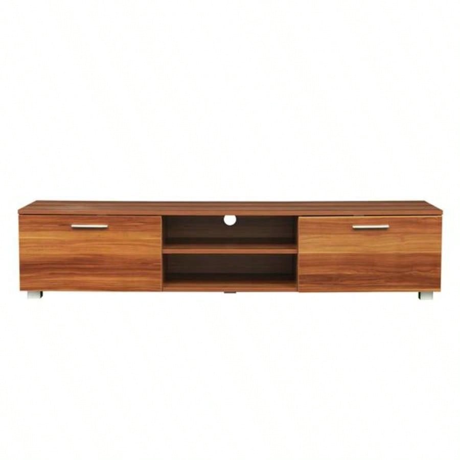 Walnut TV Stand 70 Inch TV Stands, Media Console Entertainment Center Television Table, 2 Storage Cabinet with Open Shelves Living Room Bedroom