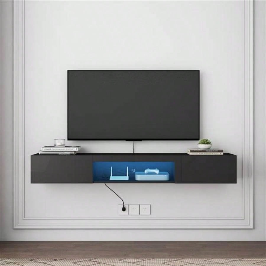 Floating TV Stand Wall Mounted with 20 Color LEDs, 63 Modern TV Stand, Floating TV Cabinet Entertainment Center 55 60 65 Inch TV