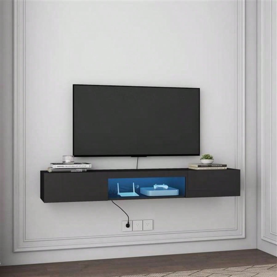 Floating TV Stand Wall Mounted with 20 Color LEDs, 63 Modern TV Stand, Floating TV Cabinet Entertainment Center 55 60 65 Inch TV