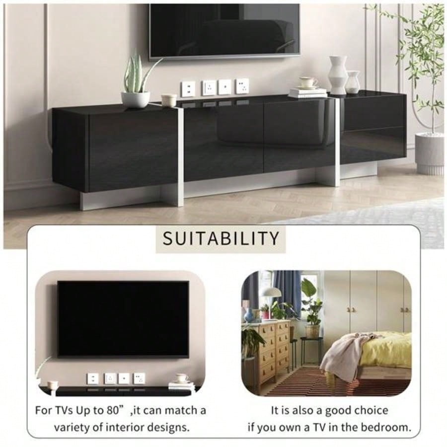 White Black Contemporary Rectangle Design TV Stand, Unique Style TV Console Table TVs Up to 8039; 39; Modern TV Cabinet with High Gloss Surface Living Room.
