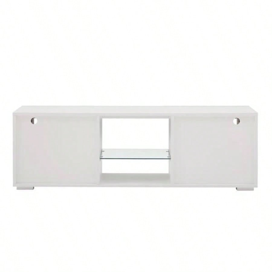 White morden TV Stand with LED Lights, high glossy front TV Cabinet, can be assembled in Lounge Room, Living Room or Bedroom, color: WHITE