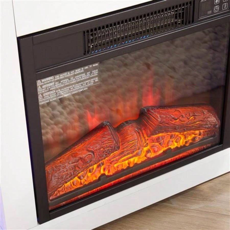 TV Stand Fireplace TV Stand with Glass Shelves, 3D Fireplace TV Stand with LED Lights Wood with USB Charging Outlet Modern Television Table Center TV up to 32 - 62 White 5839; 39; 15.539; 39; D*24.4