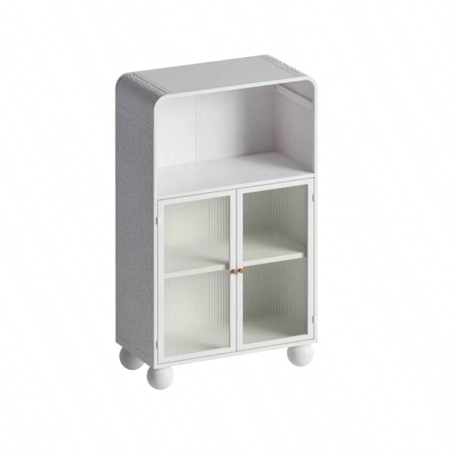 45.28 H Storage Cabinet, Bathroom Floor Cabinet with Glass Door and Shelves, Freestanding Display Storage Cabinet Bathroom, Living Room, Kitchen, Home Office, White