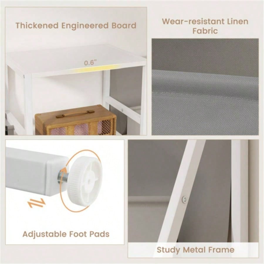 White Record Player Stand with 3 Shelves