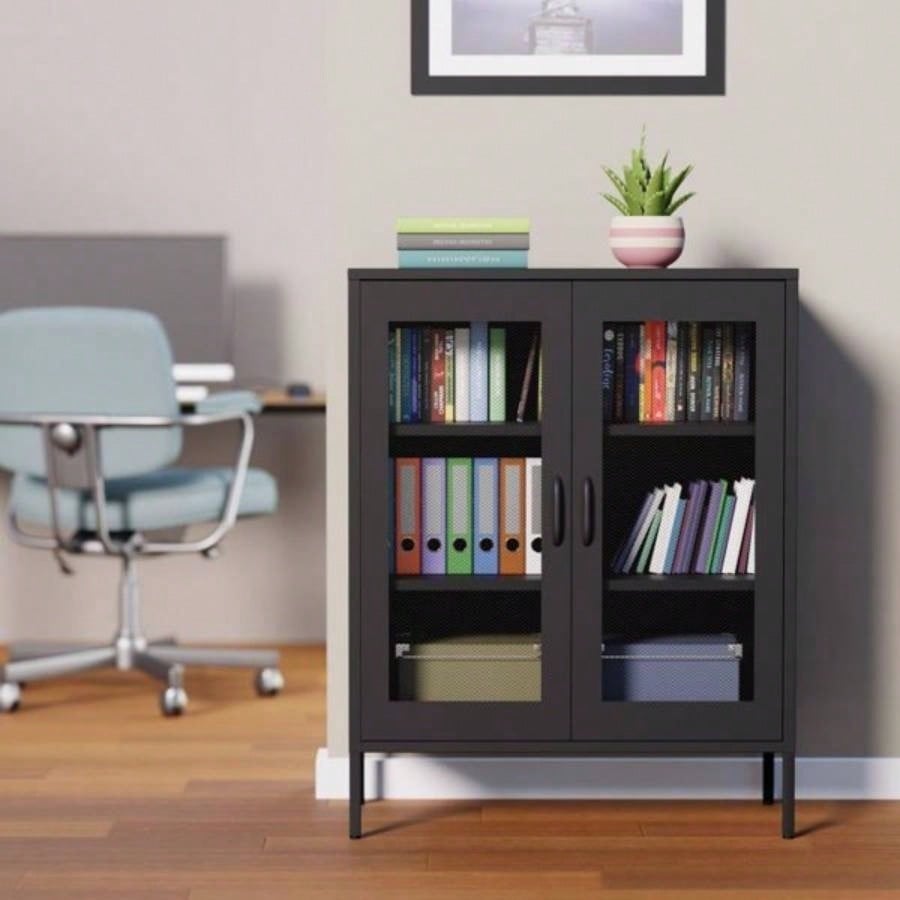 Metal Storage Cabinet with Mesh Doors and Shelves, Multipurpose Storage Rack, 3 - Tier Office Cabinet, Metal Locker Style Accent Cabinet Home Office, Living Room, Kitchen Black - mesh, 4039; 39; H
