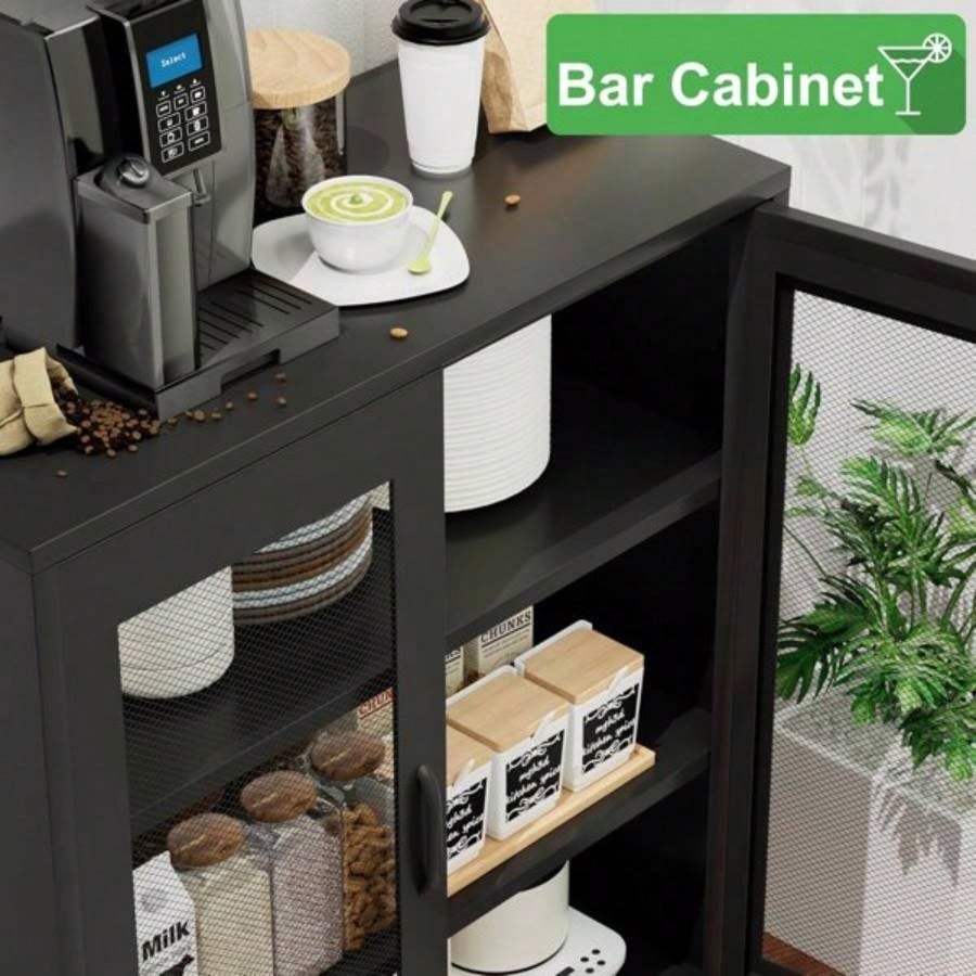 Metal Storage Cabinet with Mesh Doors and Shelves, Multipurpose Storage Rack, 3 - Tier Office Cabinet, Metal Locker Style Accent Cabinet Home Office, Living Room, Kitchen Black - mesh, 4039; 39; H