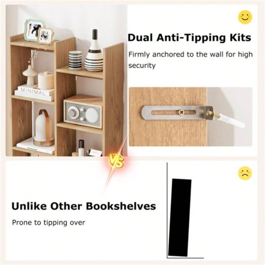 25.5x 8x 64 Wooden Bookcase with Anti - Tipping Kits - Natural