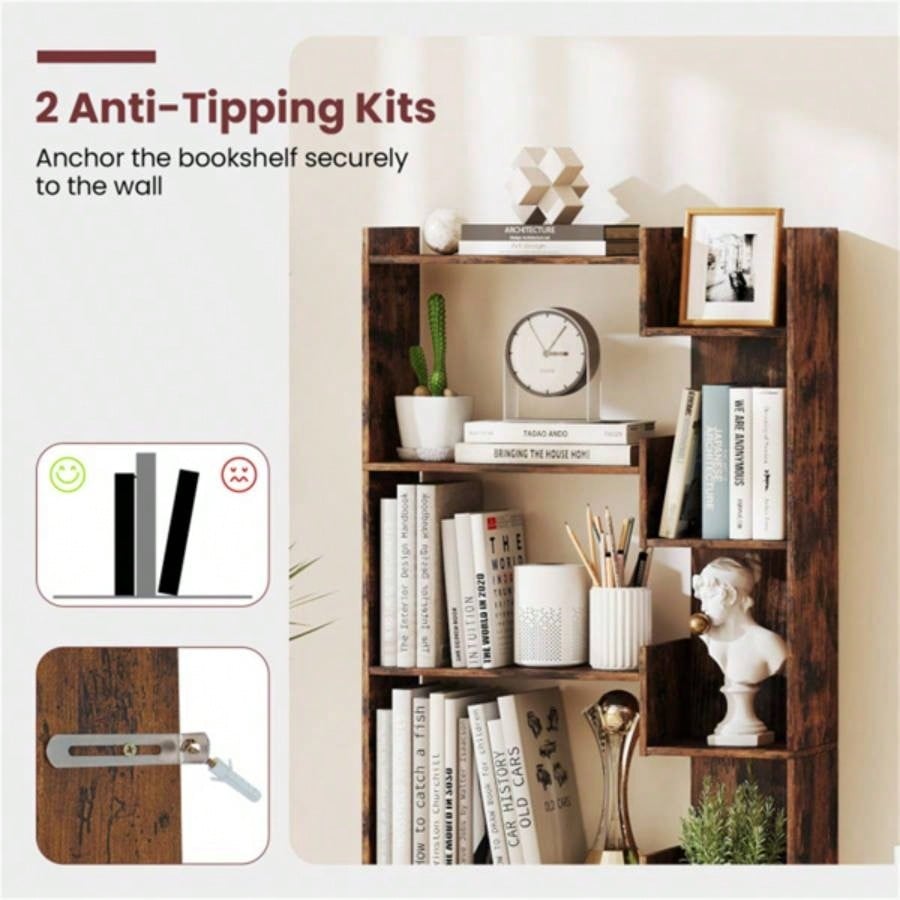 Rustic Brown 6 - Tier Bookshelf Wooden Bookcase