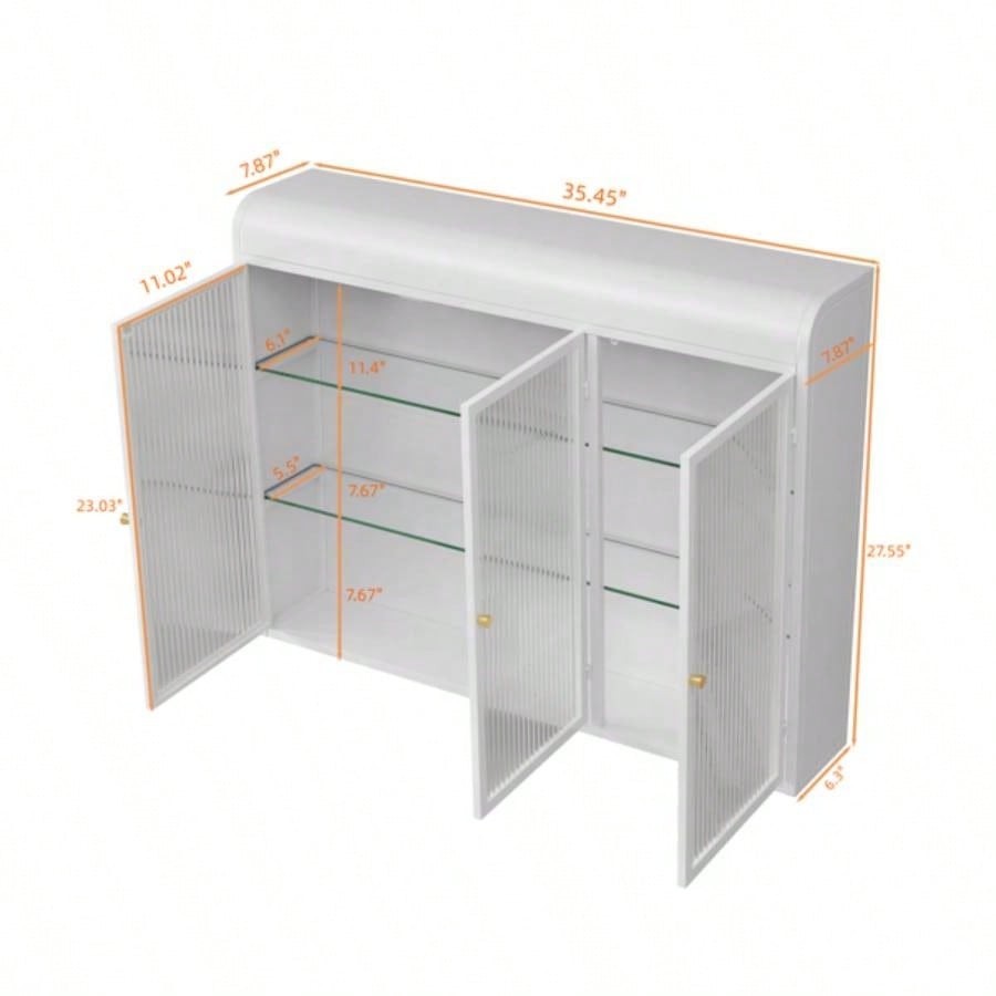 3 Door Arched Wall Mounted Glass Cabinets Kitchen, Living Room and BathroomWhite