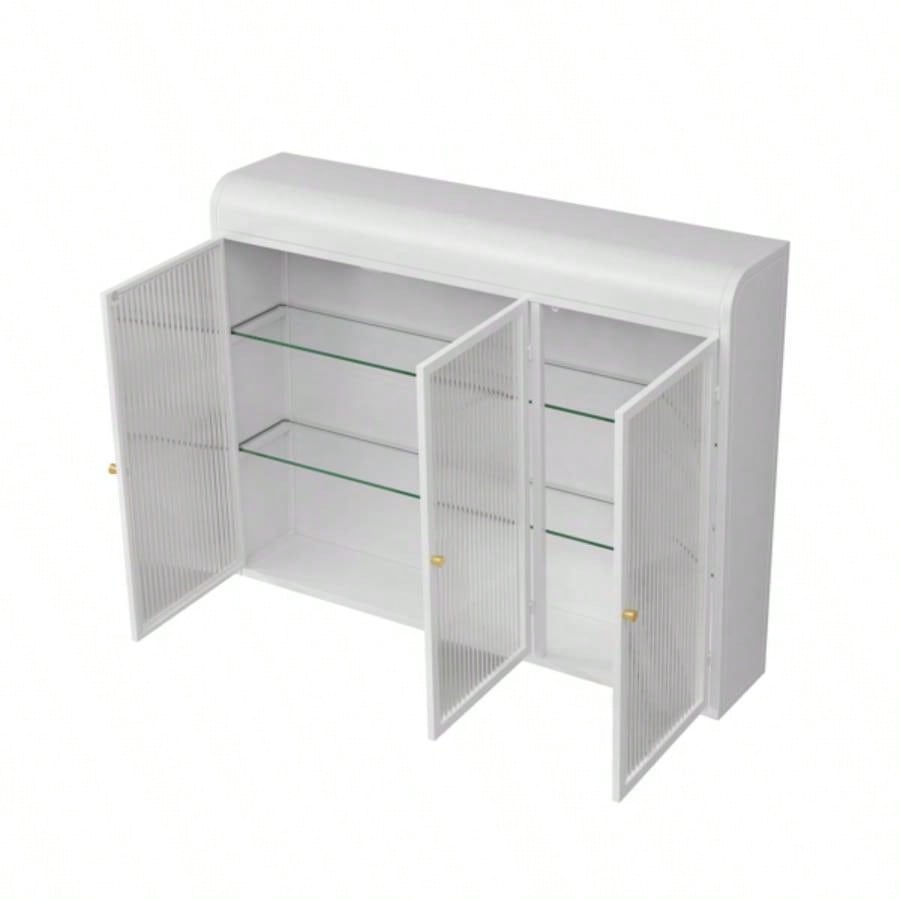 3 Door Arched Wall Mounted Glass Cabinets Kitchen, Living Room and BathroomWhite