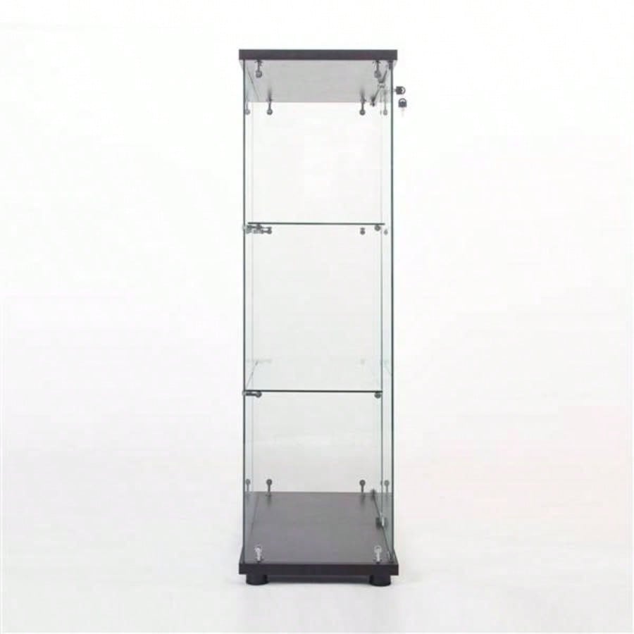 One Door Glass Cabinet Glass Display Cabinet with 3 Shelves, Black 1