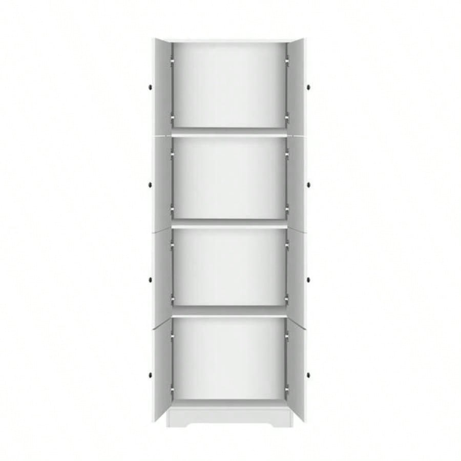Tall Storage Cabinet with 8 Doors and 4 Shelves, Wall Storage Cabinet Living Room, Kitchen, Office, Bedroom, Bathroom, White