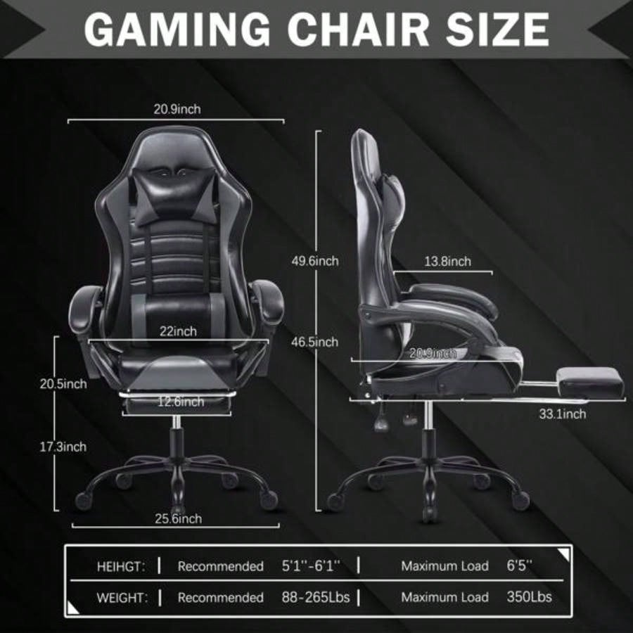 Gaming Chair, Computer Chair with Wheels, Adjustable Height Pu Leather Gamer Chair Office Desk Chair, Ergonomic Video Game Chair Adults