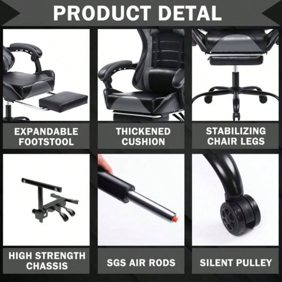 Gaming Chair, Computer Chair with Wheels, Adjustable Height Pu Leather Gamer Chair Office Desk Chair, Ergonomic Video Game Chair Adults