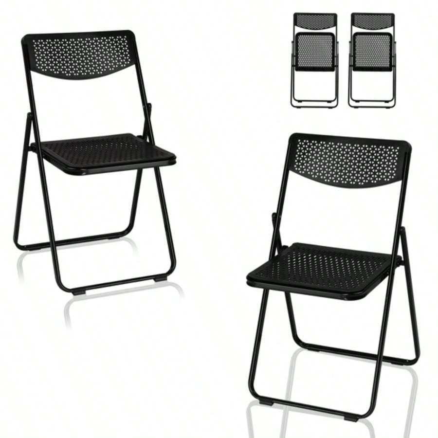4 Pack Plastic Folding Chairs, Lightweight Stackable Commercial Chairs, Portable Event Seats Indoor Outdoor Home Event Party Picnic School Wedding, Black