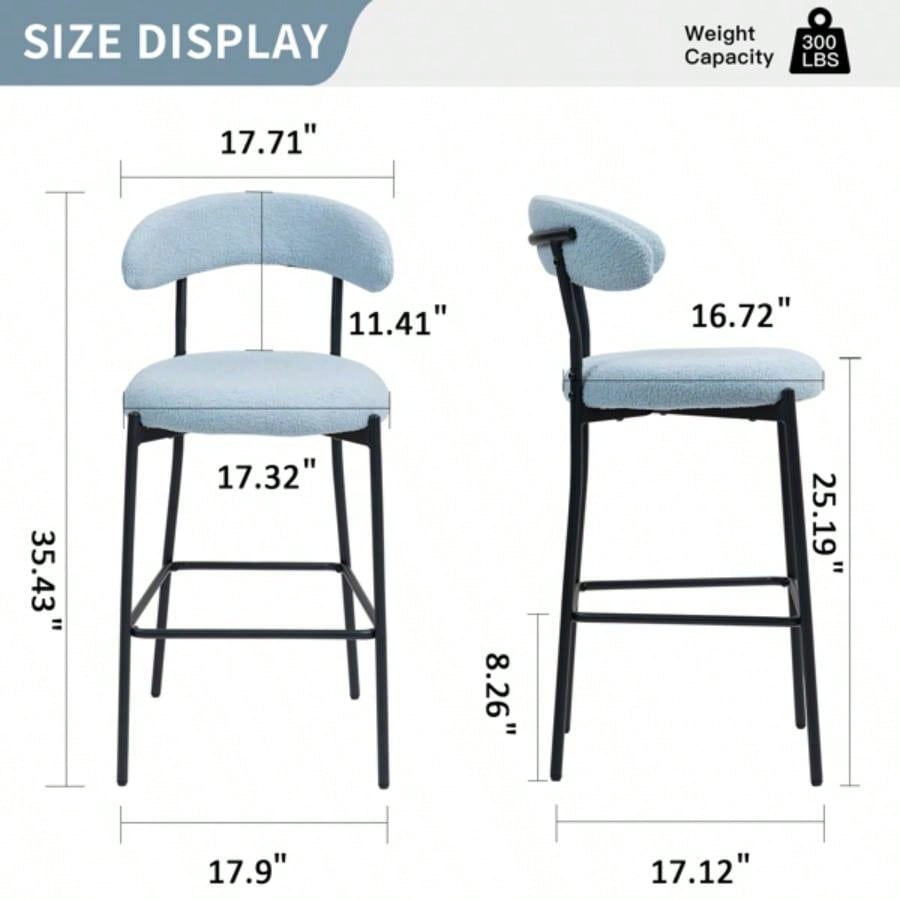 26#39; #39; Counter height bar stools Teddy fabric cover kitchen island counter bar stool with black powder coating base and footrestBLUE