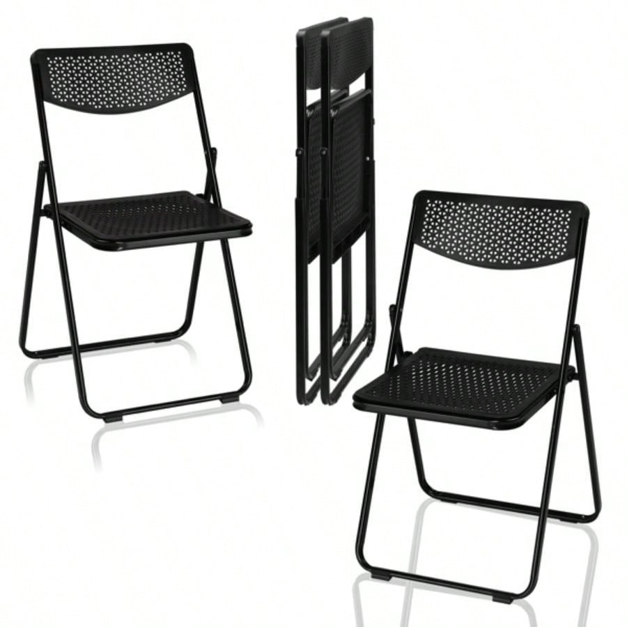 4 Pack Plastic Folding Chairs, Lightweight Stackable Commercial Chairs, Portable Event Seats Indoor Outdoor Home Event Party Picnic School Wedding, Black