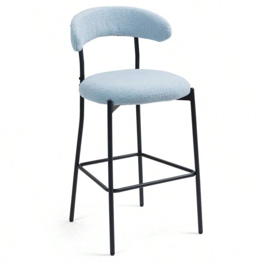 26#39; #39; Counter height bar stools Teddy fabric cover kitchen island counter bar stool with black powder coating base and footrestBLUE