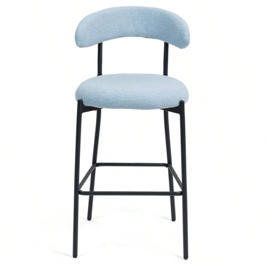 26#39; #39; Counter height bar stools Teddy fabric cover kitchen island counter bar stool with black powder coating base and footrestBLUE