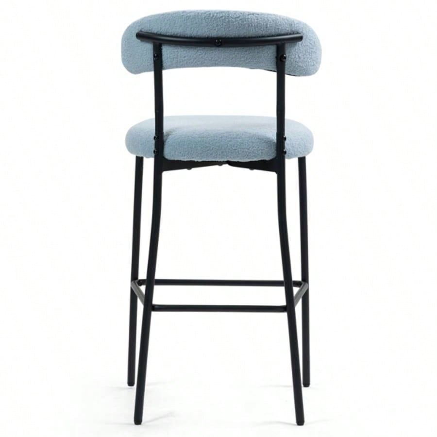 26#39; #39; Counter height bar stools Teddy fabric cover kitchen island counter bar stool with black powder coating base and footrestBLUE