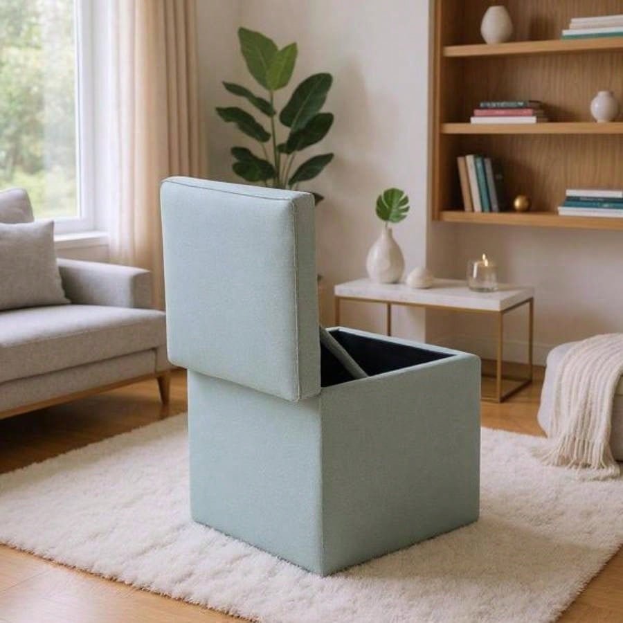 Gray Linen - Textured Storage Ottoman with Black Rubber Feet - Compact Square with Hidden Storage, 42215; 42215; 44cm