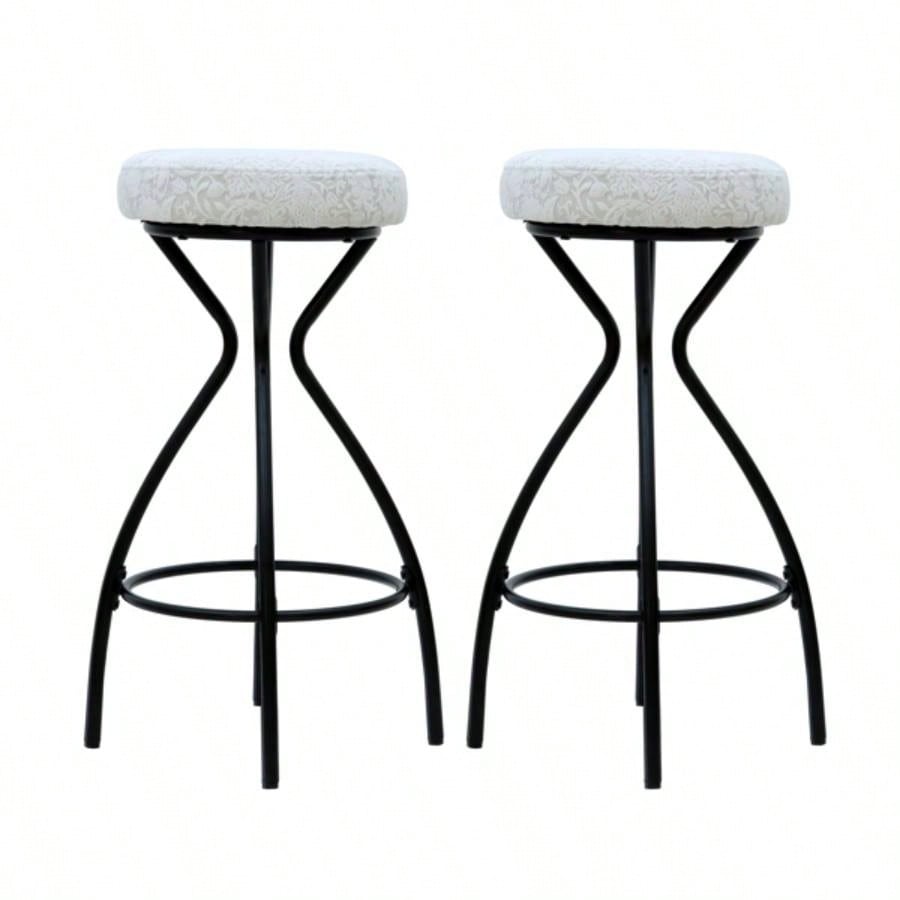 2939; 39; Floral Print Counter Height Bar Stool with Footrest Set of 2 Upholstered Round Barstools Kitchen Dining Room Black White Print