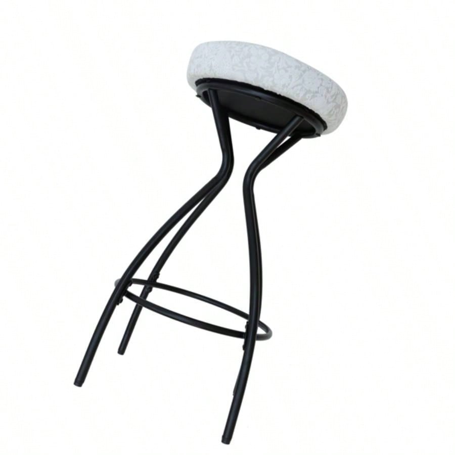 2939; 39; Floral Print Counter Height Bar Stool with Footrest Set of 2 Upholstered Round Barstools Kitchen Dining Room Black White Print
