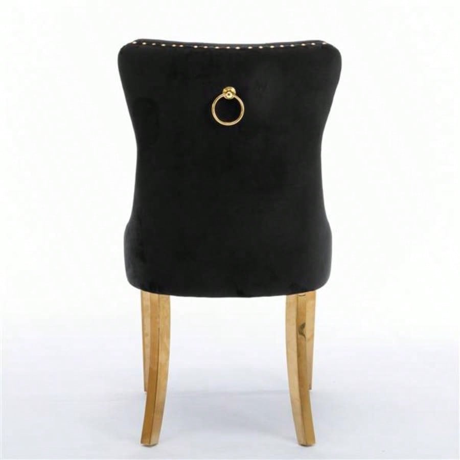 Furniture, Modern, High - end Tufted Solid Wood Contemporary Velvet Upholstered Dining Chair with Golden Stainless Steel Plating, Nailhead Trim, Set of 2 Black and Gold, SW1601BK