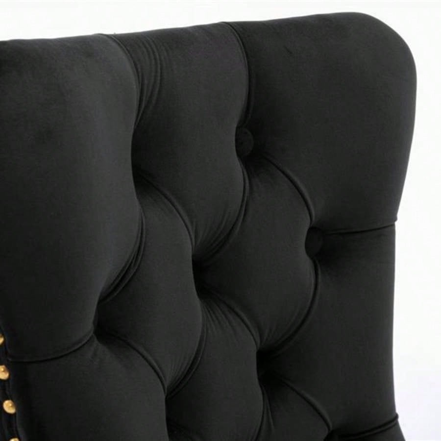 Furniture, Modern, High - end Tufted Solid Wood Contemporary Velvet Upholstered Dining Chair with Golden Stainless Steel Plating, Nailhead Trim, Set of 2 Black and Gold, SW1601BK