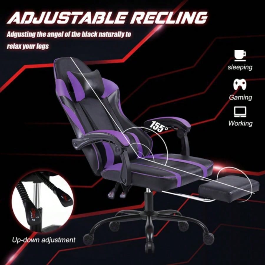 Gaming Chair, Computer Chair with Wheels, Adjustable Height Pu Leather Gamer Chair Office Desk Chair, Ergonomic Video Game Chair Adults