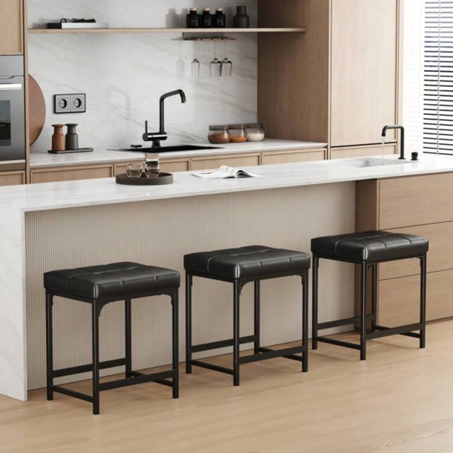 2 Pack Vanity Stool Chair, Makeup Stool, Faux Leather Vanity Stool, Modern Foot Stool Vanity Makeup, Living Room, Bedroom and Entryway, BarstoolsNot shipped on weekends, banned