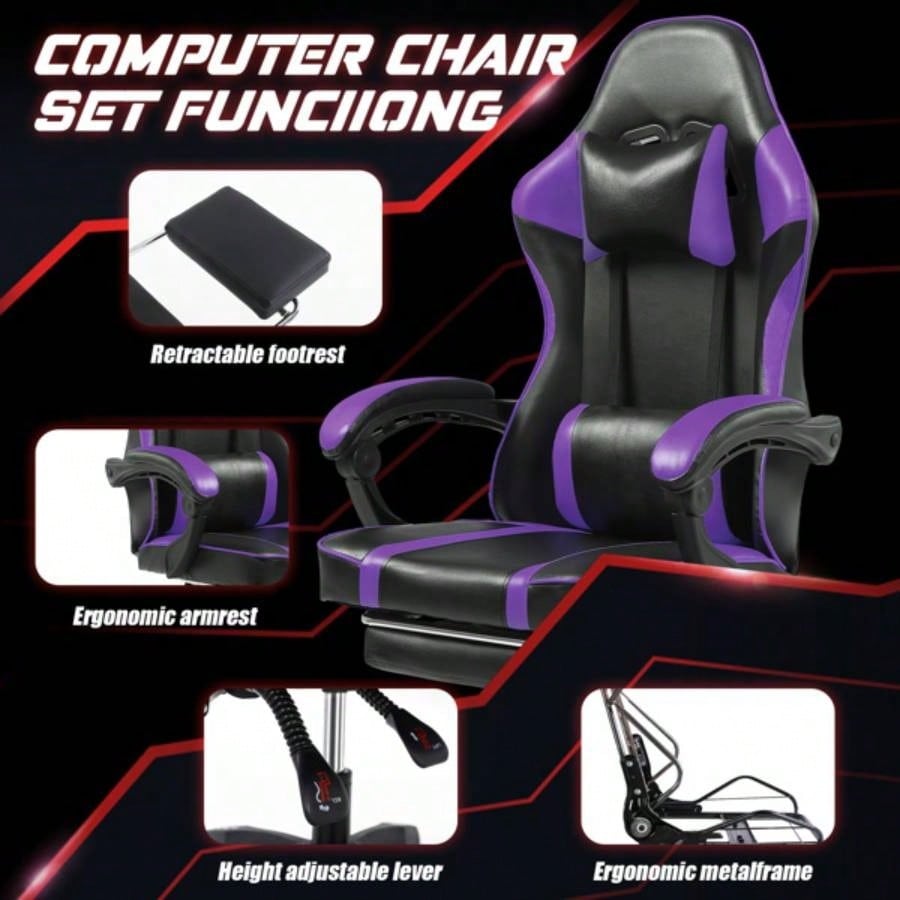 Gaming Chair, Computer Chair with Wheels, Adjustable Height Pu Leather Gamer Chair Office Desk Chair, Ergonomic Video Game Chair Adults