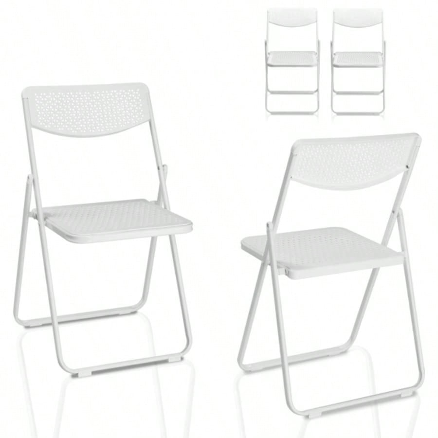 4 Pack Plastic Folding Chairs, Lightweight Stackable Commercial Chairs, Portable Event Seats Indoor Outdoor Home Event Party Picnic School Wedding, White
