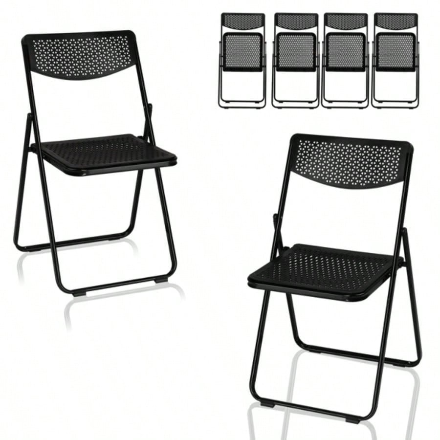 6 Pack Plastic Folding Chairs, Lightweight Stackable Commercial Chairs, Portable Event Seats Indoor Outdoor Home Event Party Picnic School Wedding, Black