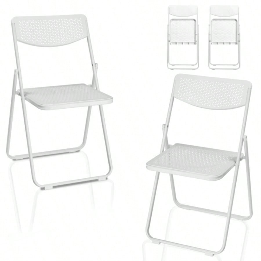 4 Pack Plastic Folding Chairs, Lightweight Stackable Commercial Chairs, Portable Event Seats Indoor Outdoor Home Event Party Picnic School Wedding, White