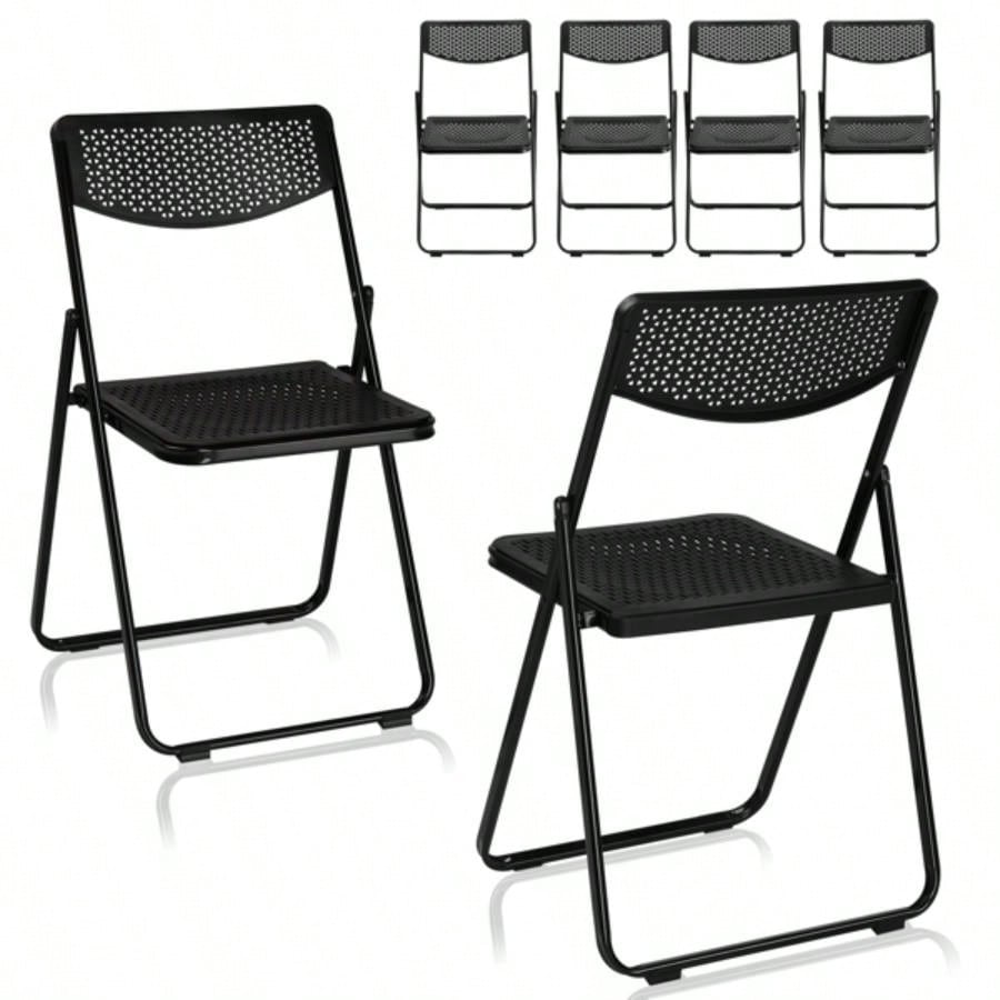6 Pack Plastic Folding Chairs, Lightweight Stackable Commercial Chairs, Portable Event Seats Indoor Outdoor Home Event Party Picnic School Wedding, Black