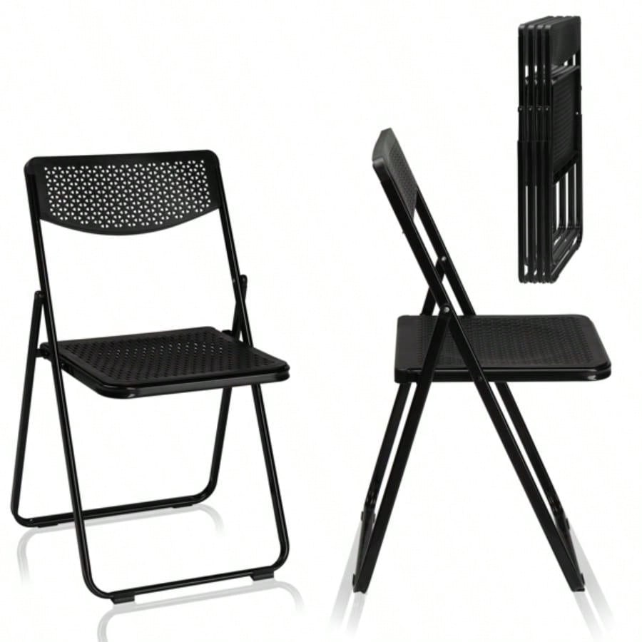 6 Pack Plastic Folding Chairs, Lightweight Stackable Commercial Chairs, Portable Event Seats Indoor Outdoor Home Event Party Picnic School Wedding, Black