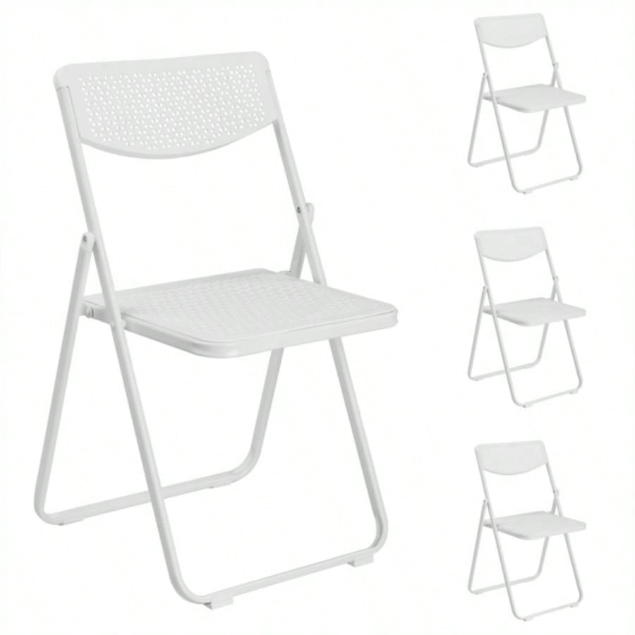 4 Pack Plastic Folding Chairs, Lightweight Stackable Commercial Chairs, Portable Event Seats Indoor Outdoor Home Event Party Picnic School Wedding, White