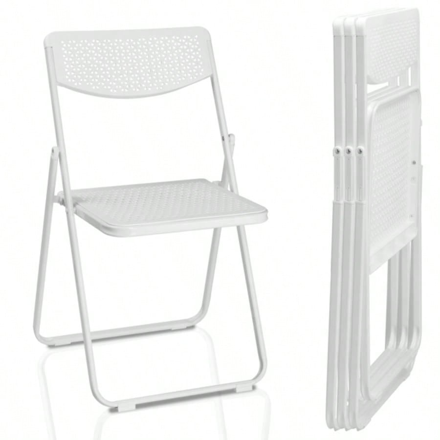 4 Pack Plastic Folding Chairs, Lightweight Stackable Commercial Chairs, Portable Event Seats Indoor Outdoor Home Event Party Picnic School Wedding, White