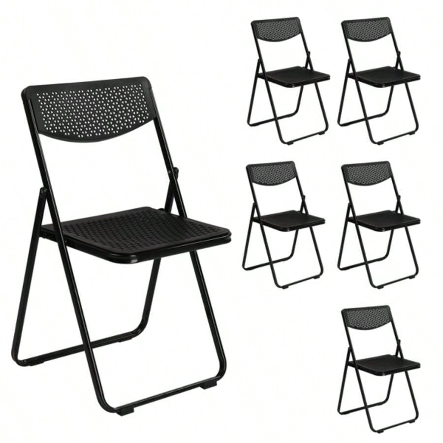 6 Pack Plastic Folding Chairs, Lightweight Stackable Commercial Chairs, Portable Event Seats Indoor Outdoor Home Event Party Picnic School Wedding, Black