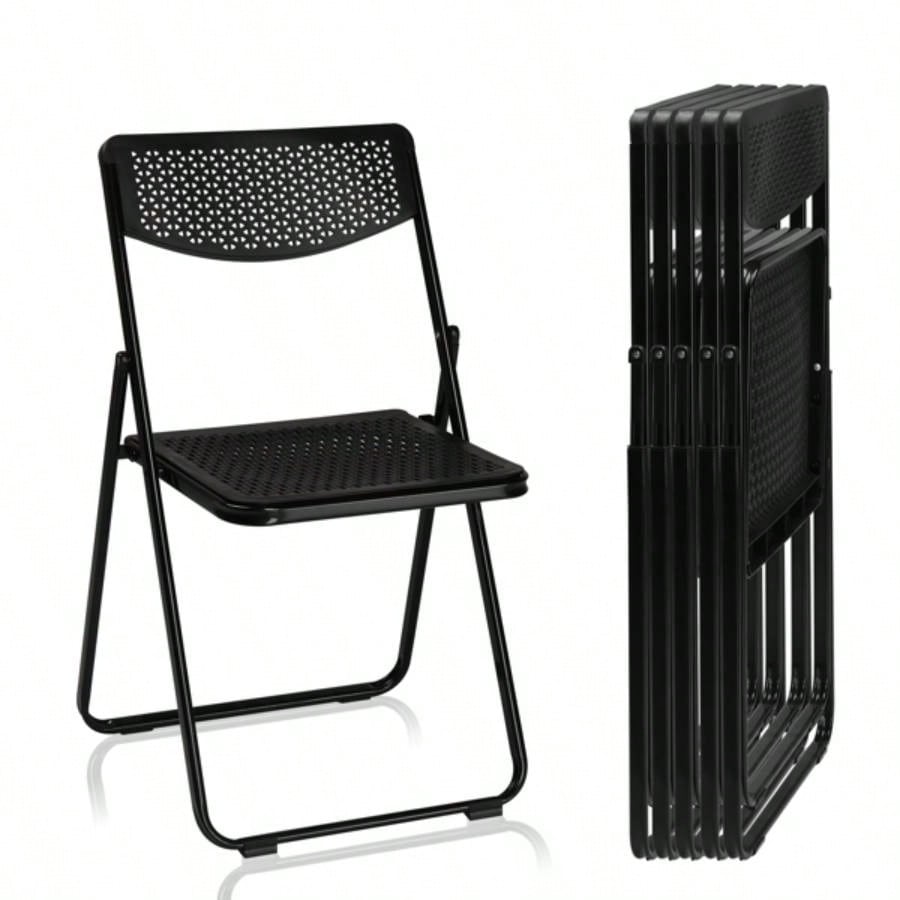 6 Pack Plastic Folding Chairs, Lightweight Stackable Commercial Chairs, Portable Event Seats Indoor Outdoor Home Event Party Picnic School Wedding, Black