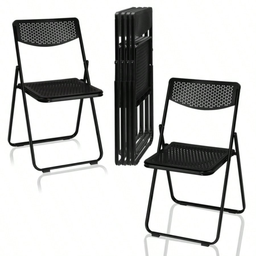 6 Pack Plastic Folding Chairs, Lightweight Stackable Commercial Chairs, Portable Event Seats Indoor Outdoor Home Event Party Picnic School Wedding, Black