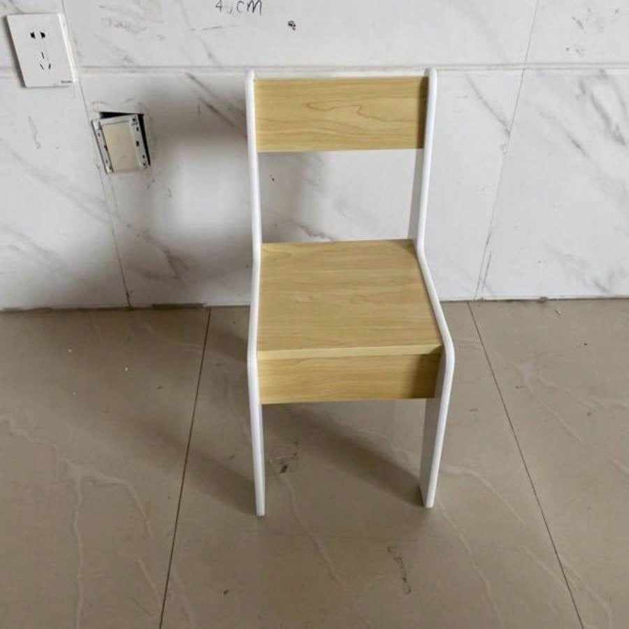 Kids Table Set with One Chair, Wooden Children Study Table, 2 - 8 Age Kids Funiture, White+Natural