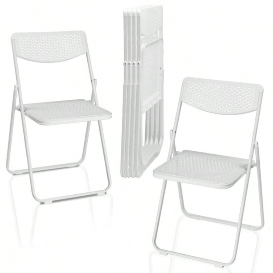 6 Pack Plastic Folding Chairs, Lightweight Stackable Commercial Chairs, Portable Event Seats Indoor Outdoor Home Event Party Picnic School Wedding, White