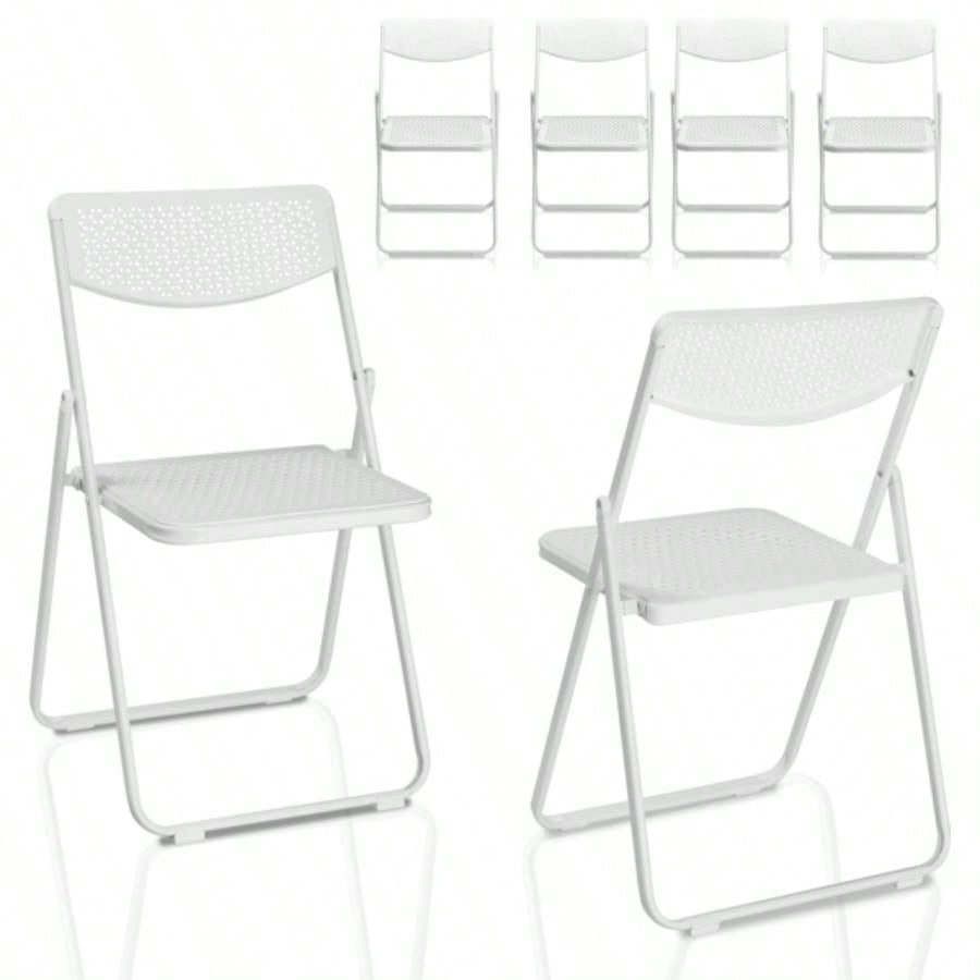 6 Pack Plastic Folding Chairs, Lightweight Stackable Commercial Chairs, Portable Event Seats Indoor Outdoor Home Event Party Picnic School Wedding, White