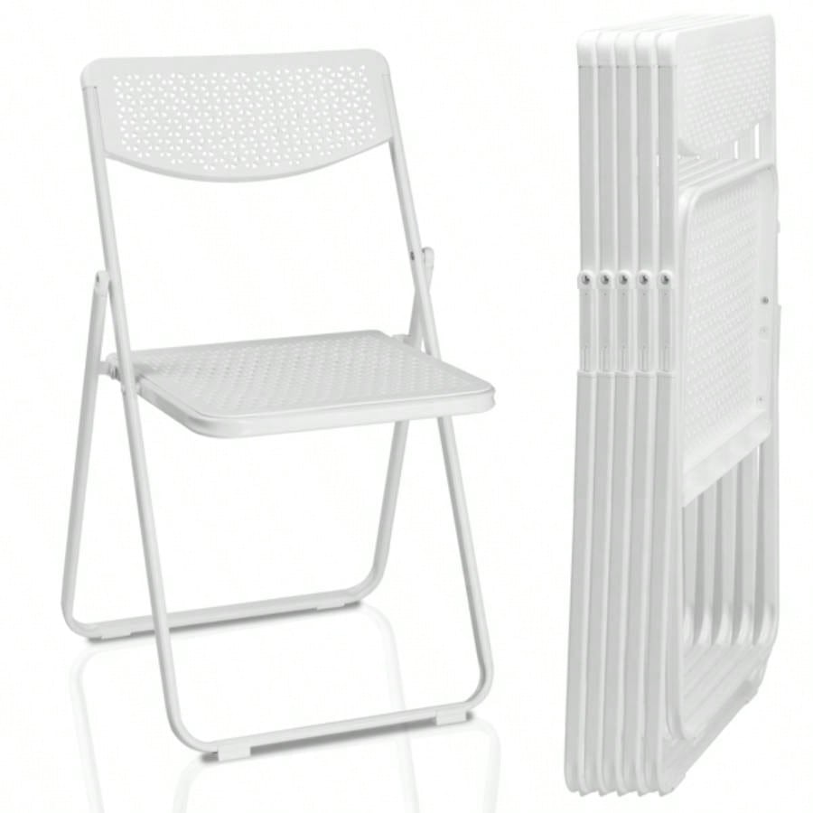 6 Pack Plastic Folding Chairs, Lightweight Stackable Commercial Chairs, Portable Event Seats Indoor Outdoor Home Event Party Picnic School Wedding, White