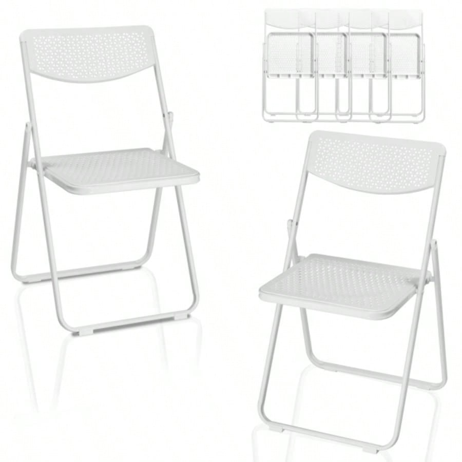 6 Pack Plastic Folding Chairs, Lightweight Stackable Commercial Chairs, Portable Event Seats Indoor Outdoor Home Event Party Picnic School Wedding, White