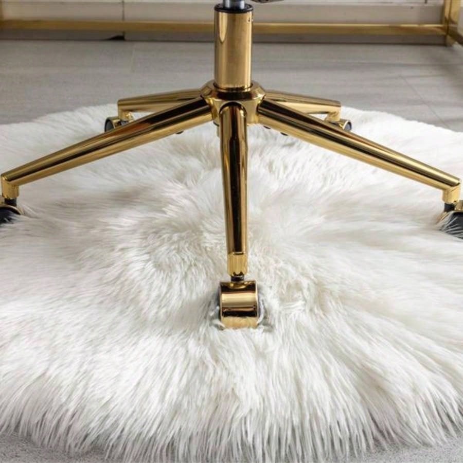 Furniture Office Chair, Artificial rabbit hair Home Office Chair with Golden Metal Base, Adjustable Desk Chair Swivel Office Chair, Vanity ChairPink