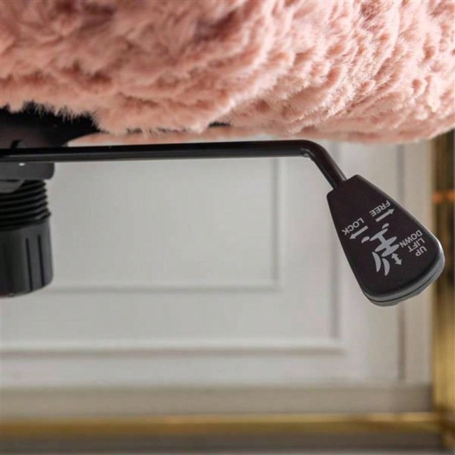 Furniture Office Chair, Artificial rabbit hair Home Office Chair with Golden Metal Base, Adjustable Desk Chair Swivel Office Chair, Vanity ChairPink